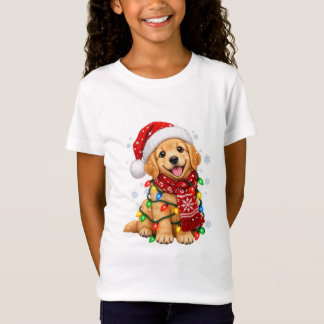Söt valp av Golden Retriever med julgransbelysning T Shirt