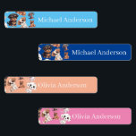 Söt Valp Barn Namn Klistermärke<br><div class="desc">En söt valpmönsterdesign för klädetiketter med vattenfärgillustrationer av olika hundraser som Dalmatiner, Tysk Schäferhund, Bulldogg, Pug, Pudel, Spaniel. All text kan ändras så att du kan använda upp till 4 olika namn i handskriven typografi. Om du vill ändra typsnitt, färg eller storlek klickar du för att anpassa ytterligare och redigera...</div>