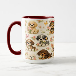 Söt Valp Blommögling Kopp – Whimsical Hund Ar