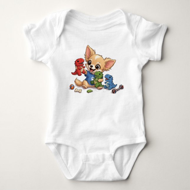 Söt valp & Dino vänner Baby T Shirt (Framsida)