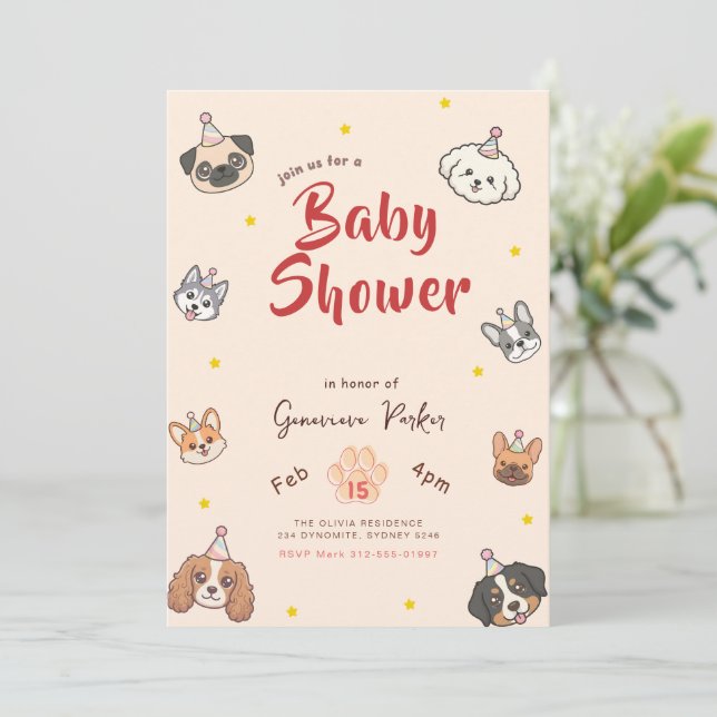 Söt Valp Fest Hund Baby Shower Inbjudningar (Stående Fram)