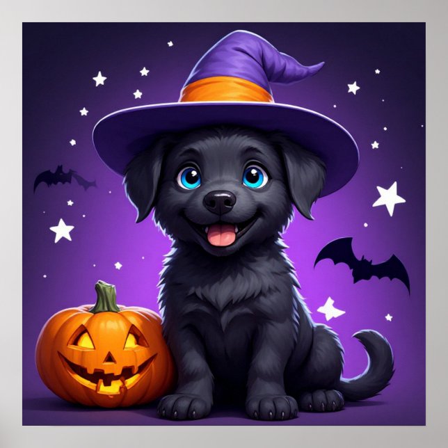 Söt valp-häxa hatt Halloween 🐶 Poster (Framsidan)