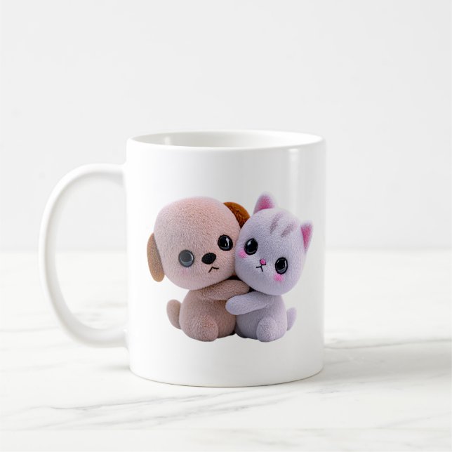 Söt Valp Kittens Kram Kaffemugg (Vänster)