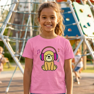 Söt valp ler med färgglada hörlurar t shirt