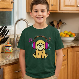 Söt valp ler med färgglada hörlurar t shirt