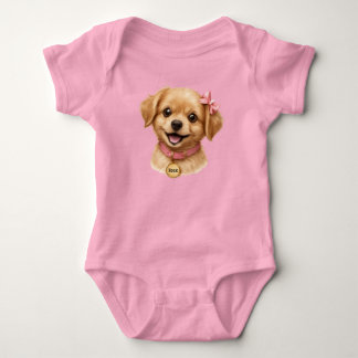 Söt valp med rosa rosett baby bodysuit t shirt