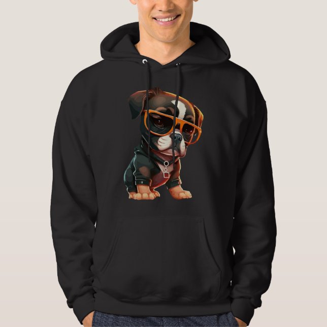 Söt Valp med Solglasögon Hoodie (Framsida)