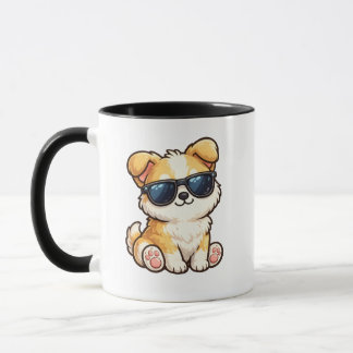 Söt valp med solglasögon Kawaii-design Mugg