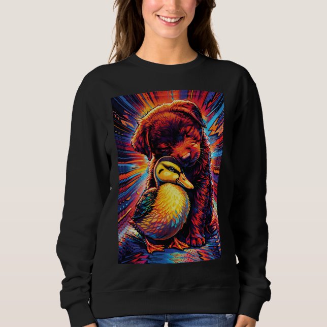 Söt Valp och Ankunge Kram Popkonst T Shirt (Framsida)