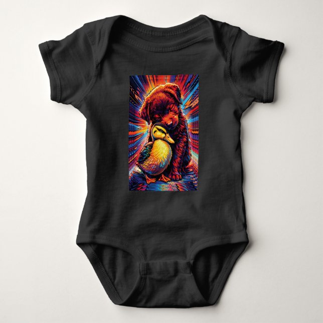 Söt Valp och Ankunge Kram Popkonst T Shirt (Framsida)