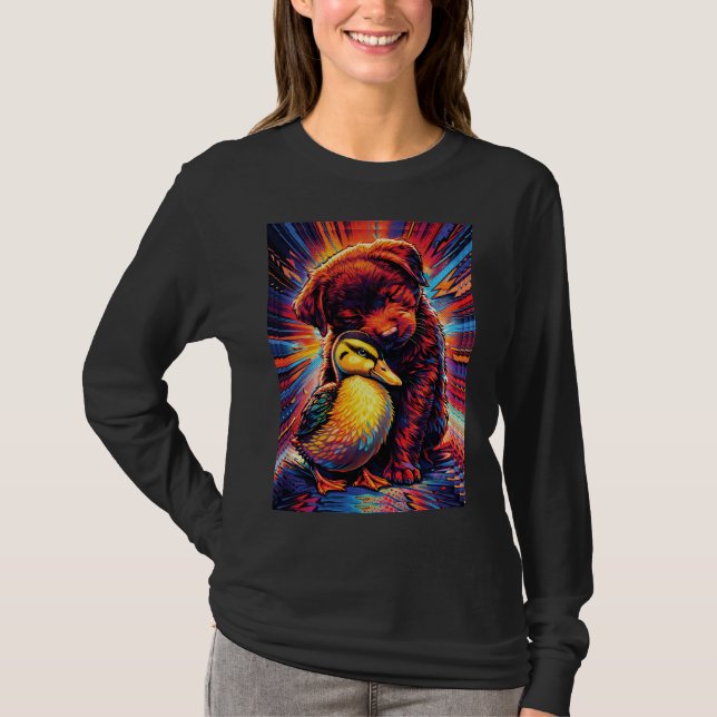Söt Valp och Ankunge Kram Popkonst T Shirt (Framsida)