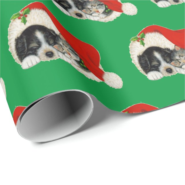 Söt valp och kattunge julinpackningspapper presentpapper (Rullad Hörn)