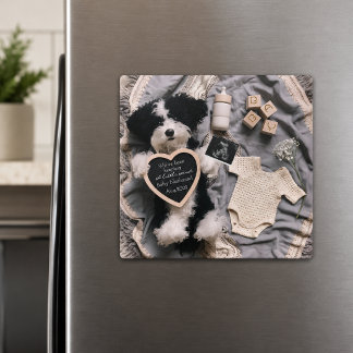Söt valp plysch graviditetsannonsering magnet