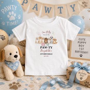 Söt Valp Pojke 1-årsdag Pawty Tid Första T Shirt