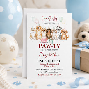 Söt valp pojke 1-årsdag Pawty Time Första Inbjudningar