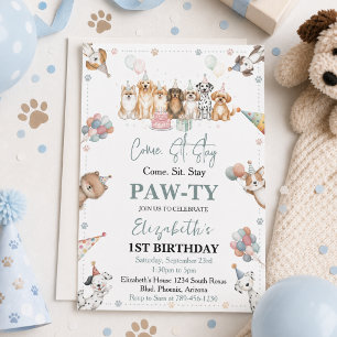 Söt valp pojke 1-årsdag Pawty Time Första Inbjudningar