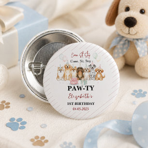 Söt valp pojke 1-årsdag   Pawty Time Första Knapp