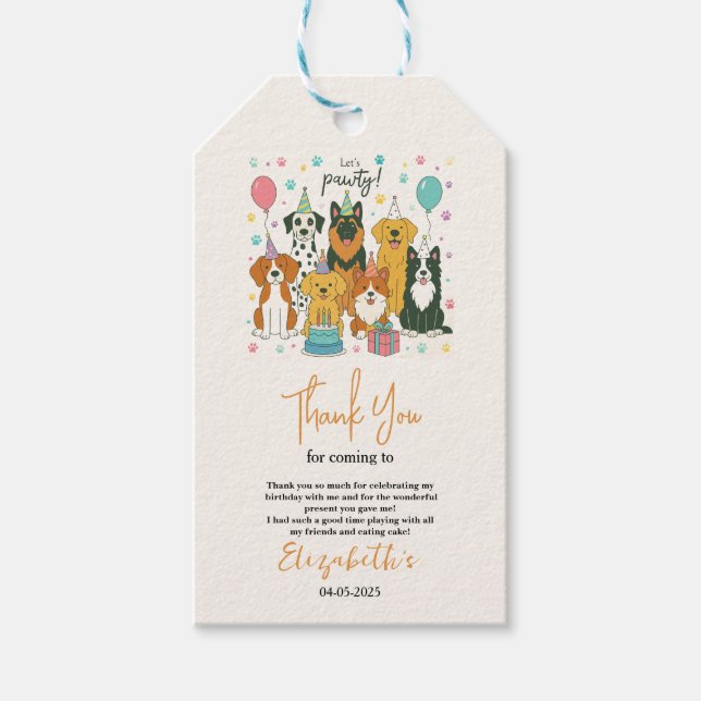 Söt Valp Pojke 5-årsdag | Pawty Time Första Presentetikett (Framsidan)
