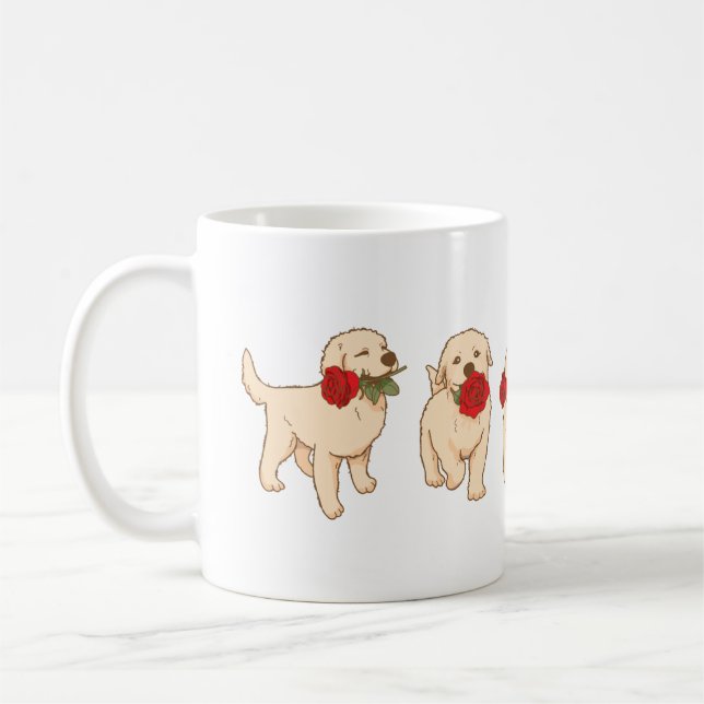 Söt Valp Ros Kaffemugg (Vänster)