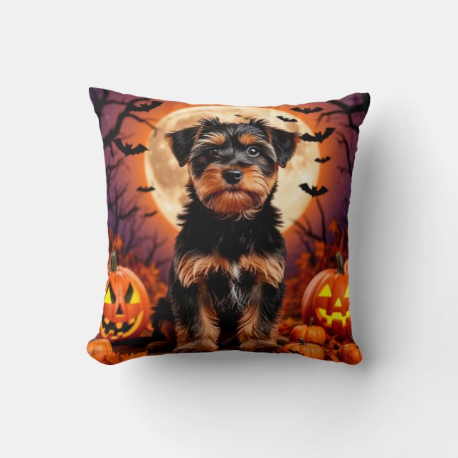🐶🎃 Söt Valp Skräckinjagande Halloween Natt Mysig Kudde (Framsida)