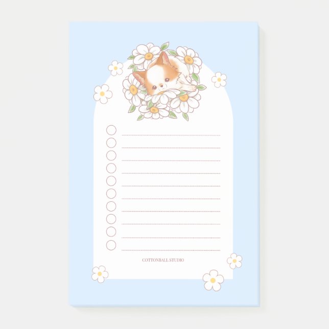 Söt valp sover på blommor sött Kawaii  Post-it Block (Framsida)