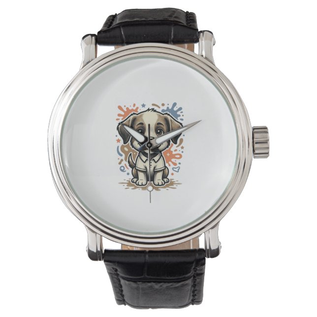 Söt Valp Splash Gravyr Vektor Design_1 Armbandsur (Framsida)