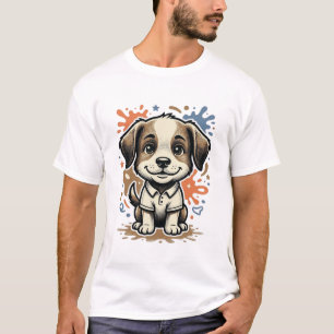 Söt Valp Splash Gravyr Vektor Design_1 T Shirt