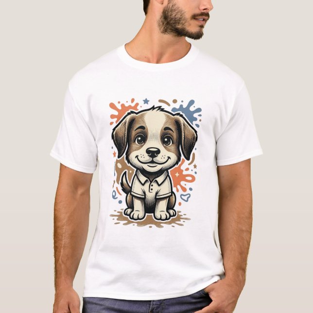Söt Valp Splash Gravyr Vektor Design_1 T Shirt (Framsida)