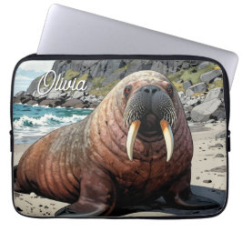 Söt valross på en sandstrand laptop fodral