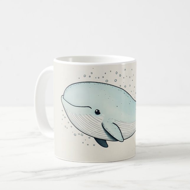 Söt valteckning i tecknad stil kaffemugg (Framsida vänster)
