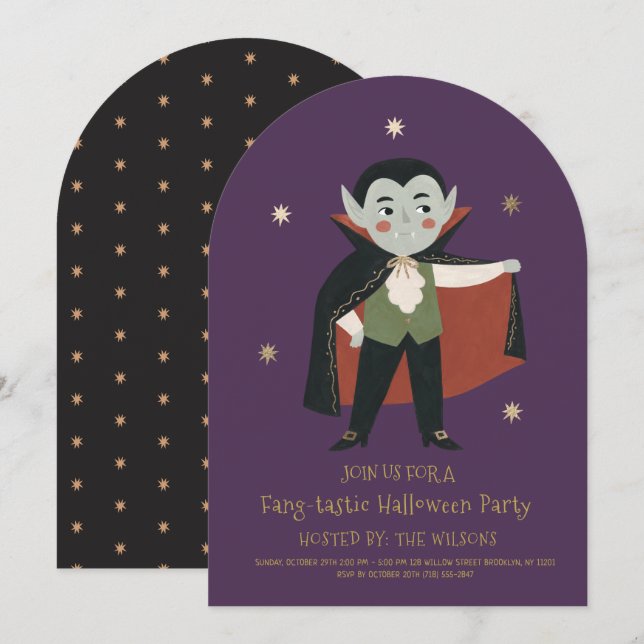 Söt Vampire Fantastisk Halloweenfest Inbjudningar (Fram/baksida)