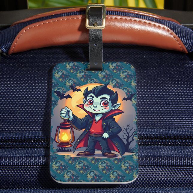 Söt vampyr med lykta Kawaii Halloween Bagagebricka (Framsida Insitu 2)