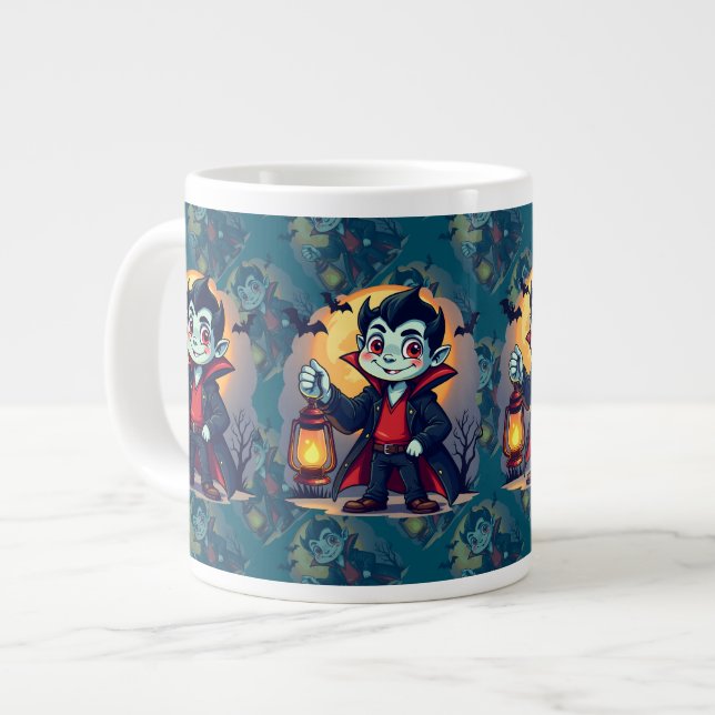 Söt vampyr med lykta Kawaii Halloween Jumbo Mugg (Framsida vänster)