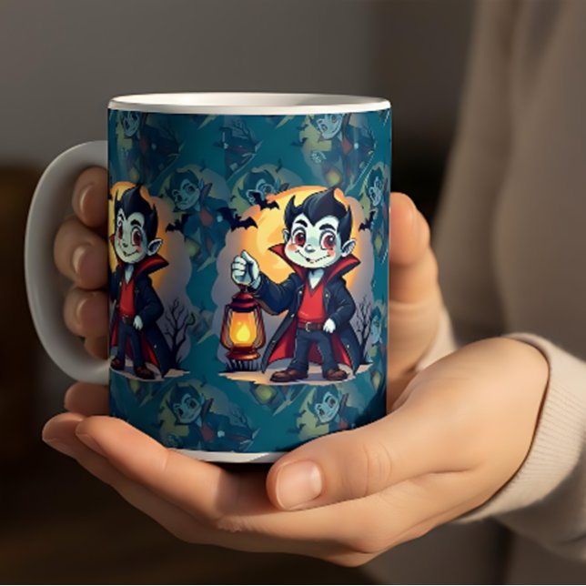 Söt vampyr med lykta Kawaii Halloween Kaffemugg (Cute Vampire with Lantern Kawaii Halloween Coffee Mug)