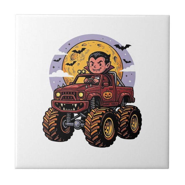 Söt vampyr monstertruck Halloween tröja design_ Kakelplatta (Framsidan)