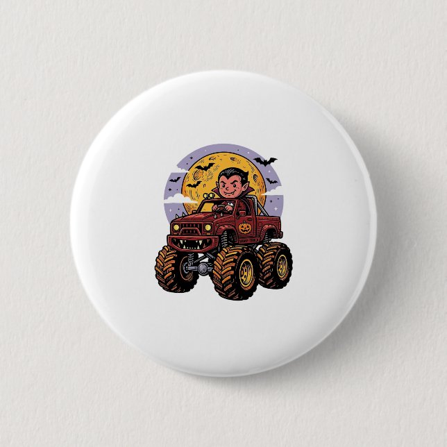 Söt vampyr monstertruck Halloween tröja design_ Knapp (Framsida)