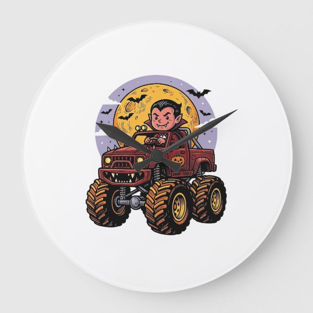 Söt vampyr monstertruck Halloween tröja design_ Stor Klocka (Framsida)