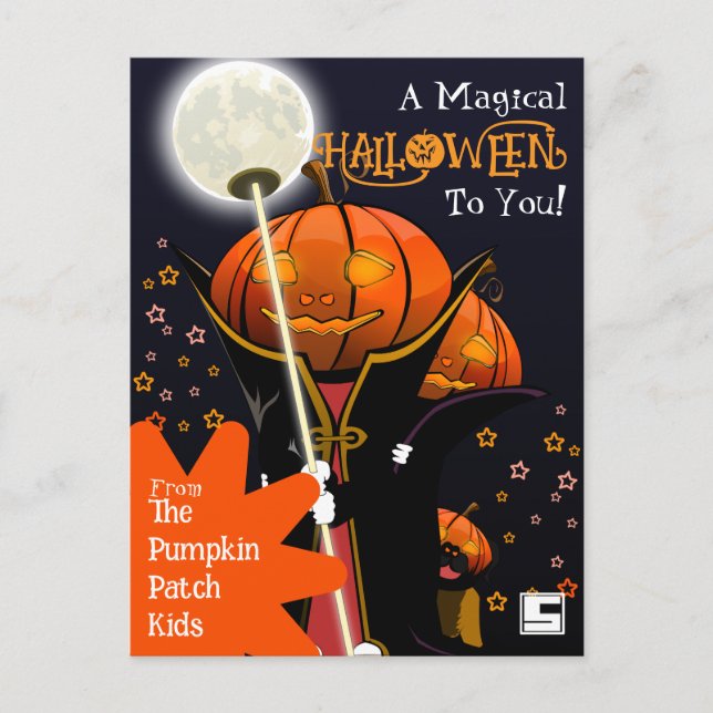 Söt Vampyr Pumpa Barn Halloween Design Vykort (Framsida)