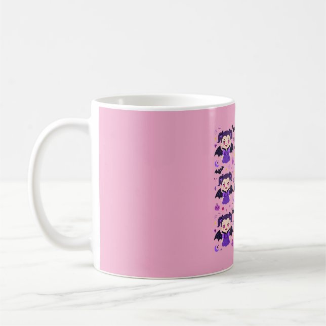 Söt vampyrflicka lila Halloween-mönster Kaffemugg (Vänster)