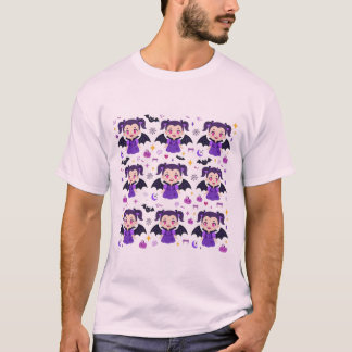Söt vampyrflicka lila Halloween-mönster T Shirt