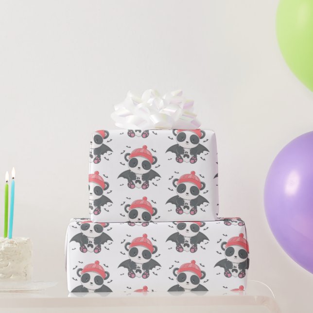 Söt vampyrpanda fladdermöss spöke vitt Halloween Presentpapper (Festgåvor)