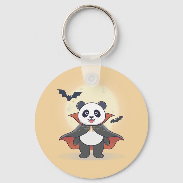 Söt vampyrpanda i cape med fladdermöss nyckelring (Framsida)