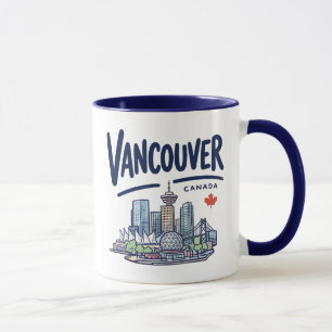 Söt Vancouver BC Kanada Färgrik Stadssiluett Stad Mugg