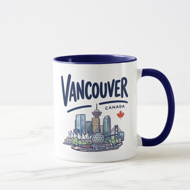 Söt Vancouver BC Kanada Färgrik Stadssiluett Stad  Mugg (Höger)