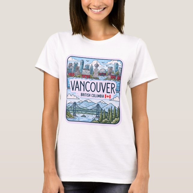 Söt Vancouver BC Kanada Siluett Stadspanorama Past T Shirt (Framsida)