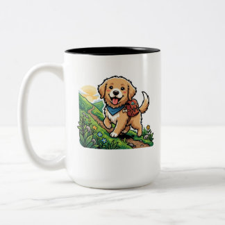 Söt vandrande golden retriever-valp-äventyr Två-Tonad mugg