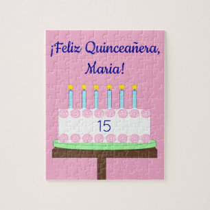 Söt, Vanilj Quinceañera Tårta - Spanska: Rosa Pussel