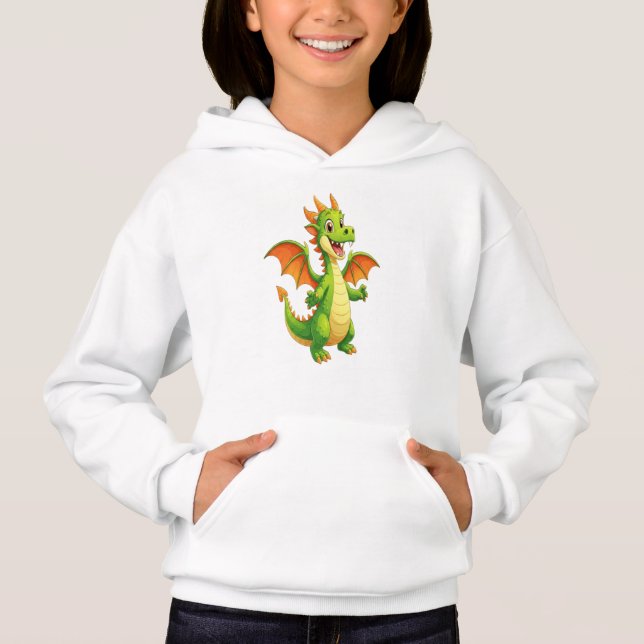 Söt Vänlig Grön Drak Karikatyr Illustration T Shirt (Framsida)
