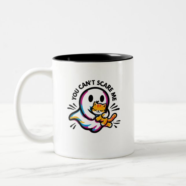 Söt Vänlig Spöke och Katt Whimsical HalloweenMugg Två-Tonad Mugg (Vänster)