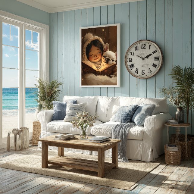 Söt Vänskap: Flickor som kluddrar sin Fransk Bulld Poster (Skapare uppladdad)